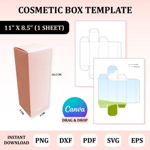 Cosmetic Box Template, Cosmetic Box Svg, Cosmetic Packaging, Serum Box Template, Perfume Box Template, Box Canva Template