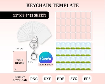Keychain Template, Keychain Sublimation, Photo Keychain Sublimation Template : Digital Download