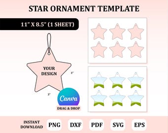 Plantilla de adorno de estrella, adorno SVG, adorno de sublimación: descarga digital