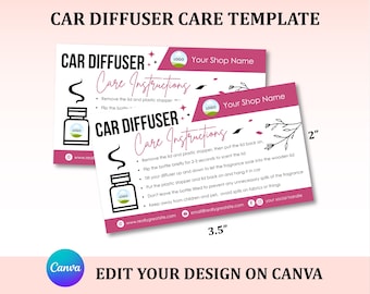 Car Diffuser Care Card, Diffuser Care, Diffuser Instructions, Diffuser Care Card, Diffuser Care Card Template, Care Card Template