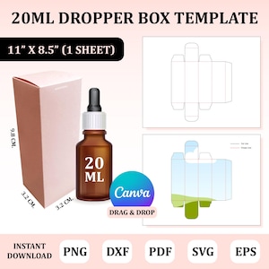 20ml Dropper Box Template, Dropper Box Svg, Essential Oil Bottle Template, Serum Box Template, Diy Box Template, Cosmetic Box Template