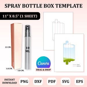 Modelo de caixa de frasco de spray de perfume de 10 ml, modelo de caixa de spray de perfume, embalagem de caixa, modelo de caixa SVG, modelo de caixa Canva, caixa de perfume
