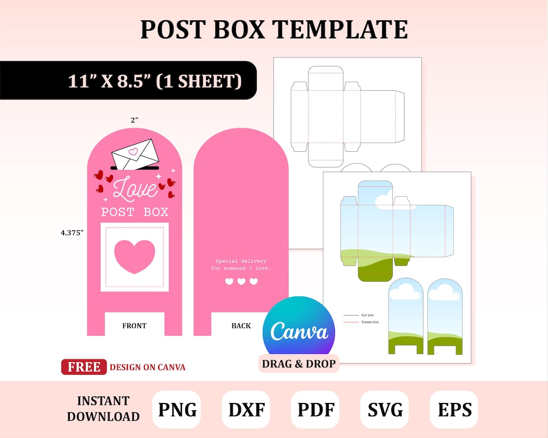 Post Box Template, Candy Box Template, Packaging for Valentine ...