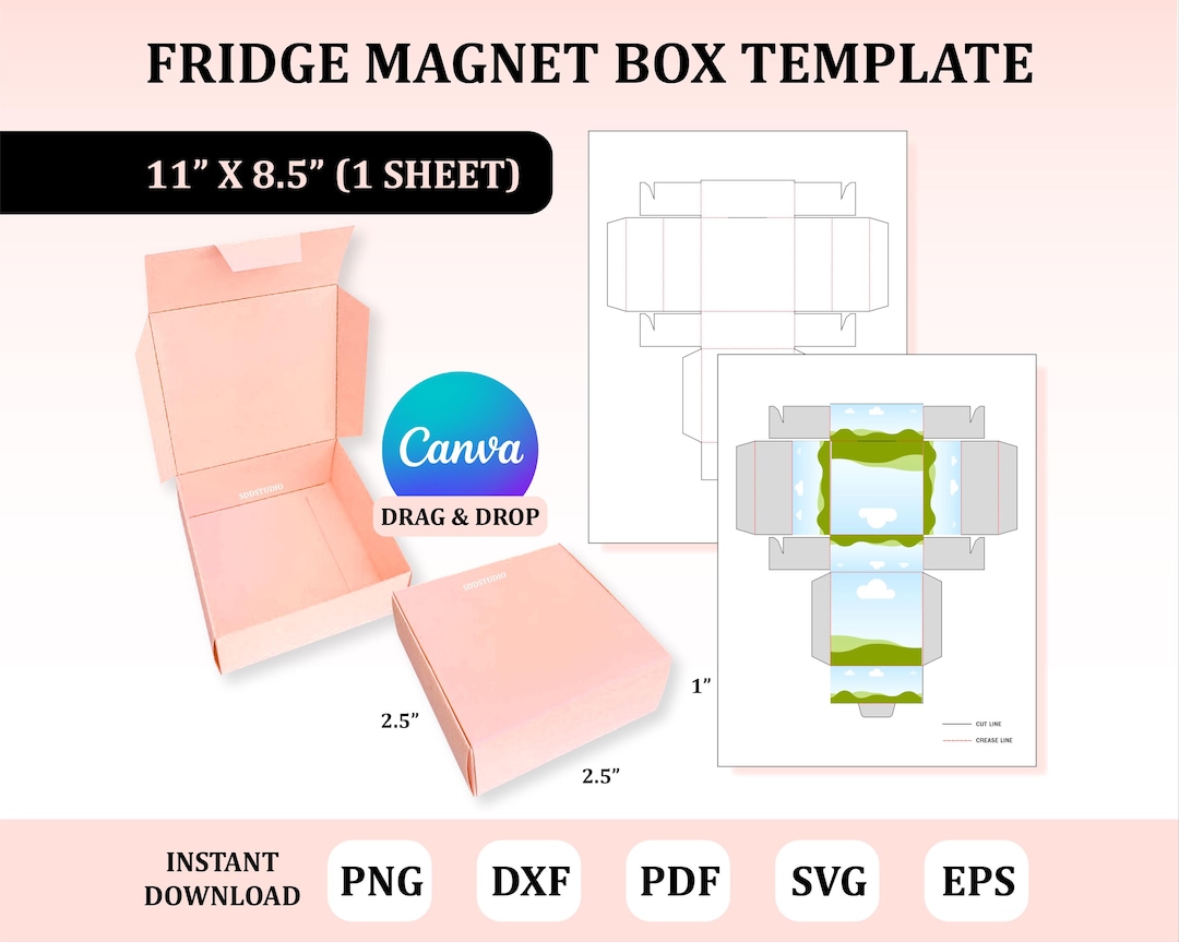 Fridge Magnet Box Template, Magnet Box Template, Box for Magnet, Fridge ...