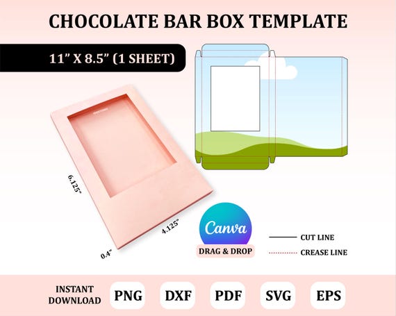 Chocolate Bar Box Template, Chocolate Bar Box Svg, Box for Chocolate Bar , Chocolate Bar Packaging, Box for Chocolate Bar, Box with Window
