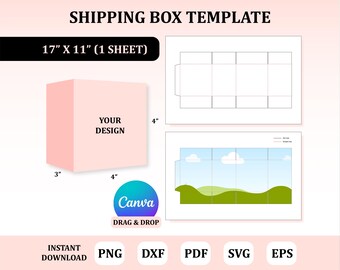 Shipping Box Template, Rectangle Box Template, Shipping Box Svg, Shipping Box Packaging, Shipping Box Canva Template, Carton Box Template