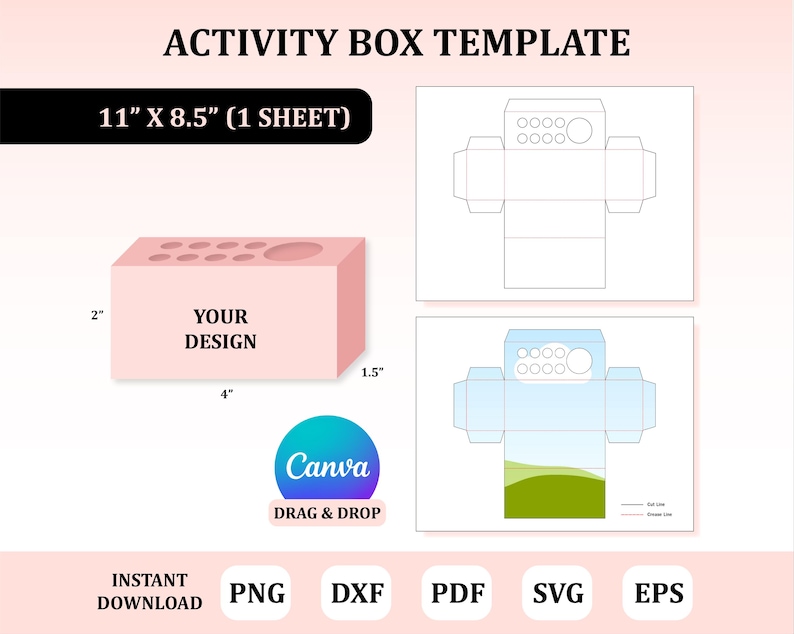 Activity Box Template, Kids Box Packaging, Activity Box for Kids, Art ...