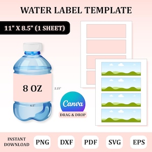 8oz Water Label Template, Water Bottle Label, Water Wrapper Template, Water Label Sticker, Water Sticker Template, Birthday Party Favors