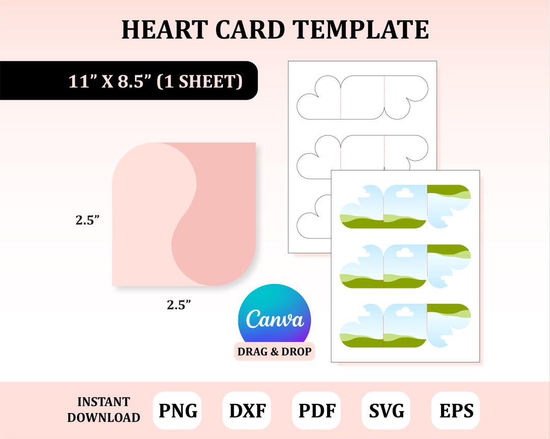 Heart Card Template, Heart Fold Card Template, Valentine Card Template ...