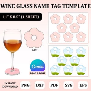 Wine Glass Name Tag Template, Wine Name Tag, Wine Glass Tag, Tag for Wine Glass, Champagne Tag, Marker for Party Guest, Party Marker