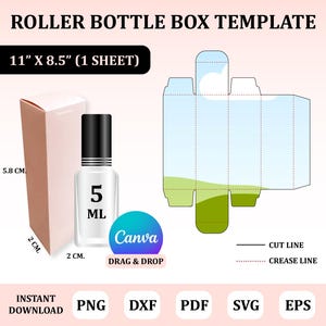 Roller Bottle Box Template, Essential Oil Bottle Template, Box Packaging, Box SVG Template, Box Canva Template, Cosmetic Box Template