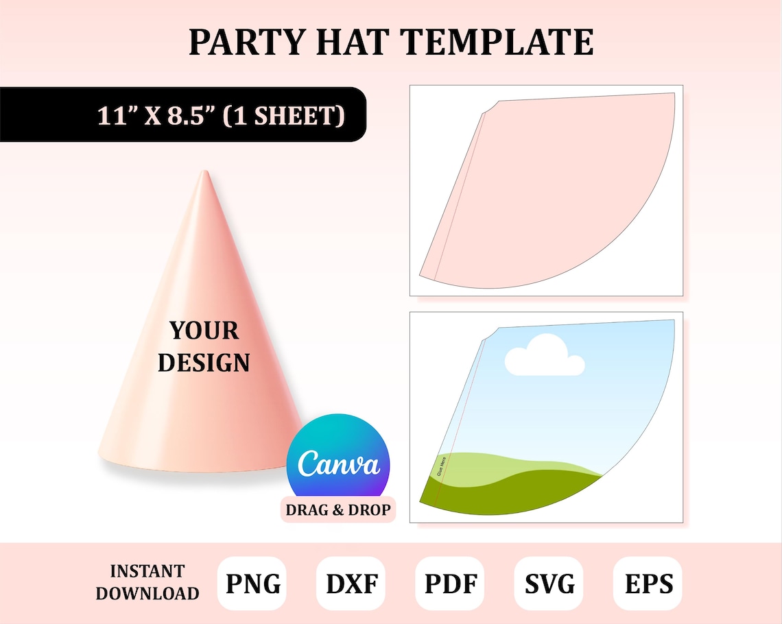 DIY Party Hat Template Custom Birthday Party Favor (digital Download