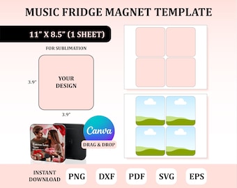 Music Fridge Magnet Template SVG: Sublimation Blanks