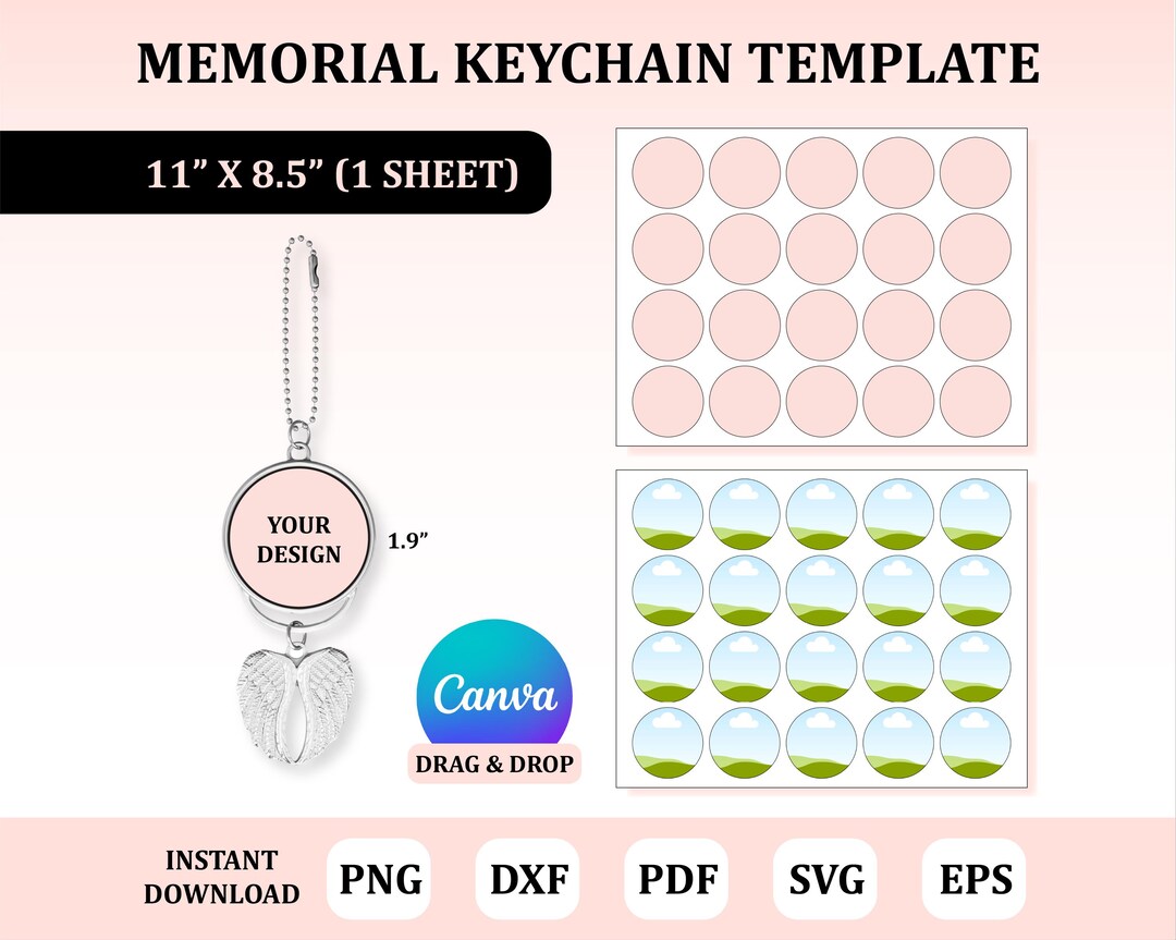 Memorial Keychain Template, Keychain Sublimation, Circle Keychain ...