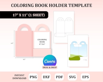 Coloring Book Holder Template, Coloring Holder, Birthday Party Favor Gift Bag : Digital Download