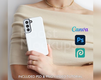 Samsung Tough Phone Case Mockup PSD PNG Canva Photoshop Photopea Files Printify Drag And Drop Template Instant Download Mockup Cover