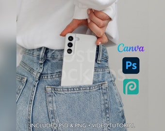 Custodia per telefono Samsung Snap, mockup PSD, PNG, Canva, Photoshop, Photopea, file Printify, modello drag-and-drop, download istantaneo, mockup cover