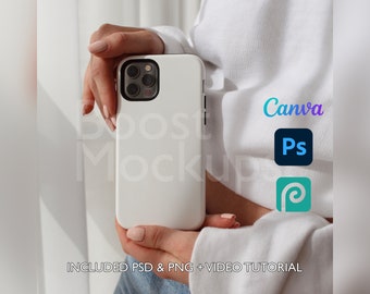 Iphone Tough Phone Case Mockup PSD PNG Canva Photoshop Photopea Files Printify Drag And Drop Template Instant Download Mockup Cover