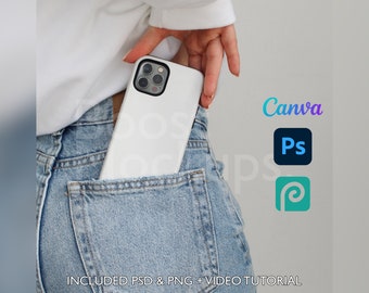 Iphone Tough Phone Case Mockup PSD PNG Canva Photoshop Photopea Files Printify Drag And Drop Template Instant Download Mockup Cover