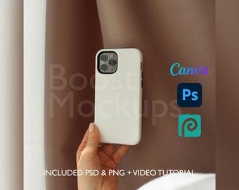 Iphone Tough Phone Case Mockup PSD PNG Canva Photoshop Photopea Files Printify Drag And Drop Template Instant Download Mockup Cover