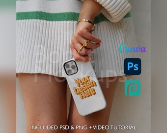 Iphone Tough Phone Case Mockup PSD PNG Canva Photoshop Photopea Files Printify Drag And Drop Template Instant Download Mockup Cover