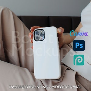 Iphone Tough Phone Case Mockup PSD PNG Canva Photoshop Photopea Files Printify Drag And Drop Template Instant Download Mockup Cover