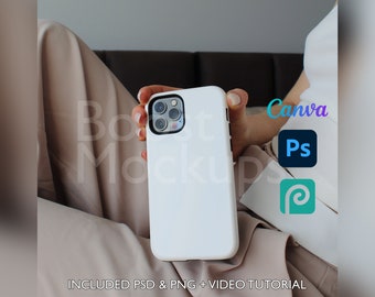 Iphone Tough Phone Case Mockup PSD PNG Canva Photoshop Photopea Files Printify Drag And Drop Template Instant Download Mockup Cover