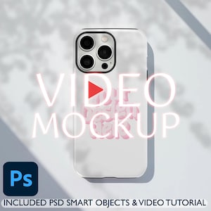 Video Mockup Iphone Tough Phone Case Animierte Smart PSD Photoshop-Datei Vorlage Natürliche Schatten Sofort-Download Mockup Cover Einfach zu verwenden