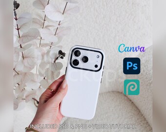 Mockup di custodia resistente per iPhone 17 PRO PSD PNG Canva Photoshop Photopea File Printify Modello trascina e rilascia Download istantaneo Mockup di copertina