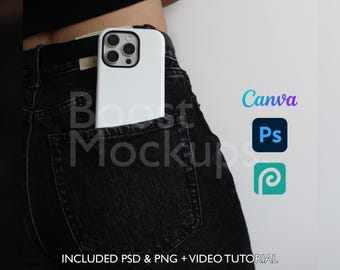 Custodia per iPhone resistente, mockup PSD PNG, file Canva Photoshop Photopea, modello trascinabile Printify, download istantaneo, mockup cover