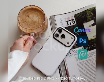 Iphone 17 PRO Tough Phone Case Mockup PSD PNG Canva Photoshop Photopea Files Printify Drag And Drop Template Instant Download Mockup Cover