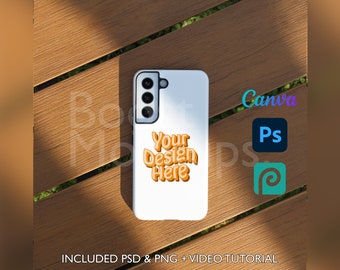 Samsung Tough Phone Case Mockup PSD PNG Canva Photoshop Photopea Files Printify Drag And Drop Template Instant Download Mockup Cover