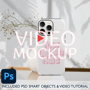 Video Mockup Iphone Custodia resistente per telefono Animato Smart PSD Modello di file Photoshop Ombre naturali Download immediato Copertina del mockup Facile da usare