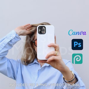 Iphone Tough Phone Case Mockup PSD PNG Canva Photoshop Photopea Files Printify Drag And Drop Template Instant Download Mockup Cover