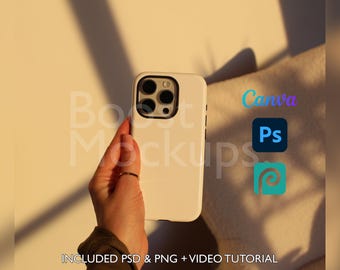 Iphone Tough Phone Case Mockup PSD PNG Canva Photoshop Photopea Files Printify Drag And Drop Template Instant Download Mockup Cover