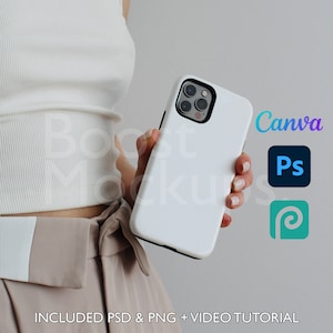 Iphone Tough Phone Case Mockup PSD PNG Canva Photoshop Photopea Files Printify Drag And Drop Template Instant Download Mockup Cover