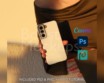 Samsung Tough Phone Case Mockup PSD PNG Canva Photoshop Photopea Files Printify Drag And Drop Template Instant Download Mockup Cover