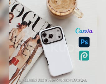 Iphone 17 PRO Tough Phone Case Mockup PSD PNG Canva Photoshop Photopea Files Printify Drag And Drop Template Instant Download Mockup Cover
