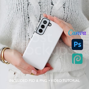 Samsung Tough Phone Case Mockup PSD PNG Canva Photoshop Photopea Files Printify Drag And Drop Template Instant Download Mockup Cover