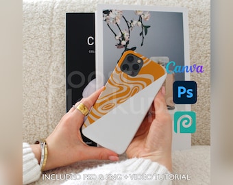 Custodia per iPhone Snap Phone Mockup PSD PNG Canva Photoshop Photopea File Printify Modello trascina e rilascia Download istantaneo Mock-up Cover