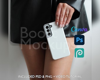 Samsung Tough Phone Case Mockup PSD PNG Canva Photoshop Photopea Files Printify Drag And Drop Template Instant Download Mockup Cover
