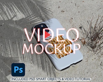 Mockup video per iPhone, custodia resistente per telefono, modello PSD Photoshop animato, ombre naturali, download istantaneo, mockup, facile da usare