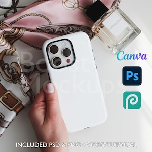 Iphone Tough Phone Case Mockup PSD PNG Canva Photoshop Photopea Files Printify Drag And Drop Template Instant Download Mockup Cover
