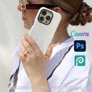 Iphone Tough Phone Case Mockup PSD PNG Canva Photoshop Photopea Files Printify Drag And Drop Template Instant Download Mockup Cover