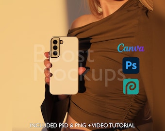 Samsung Tough Phone Case Mockup PSD PNG Canva Photoshop Photopea Files Printify Drag And Drop Template Instant Download Mockup Cover