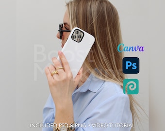 Iphone Tough Phone Case Mockup PSD PNG Canva Photoshop Photopea Files Printify Drag And Drop Template Instant Download Mockup Cover