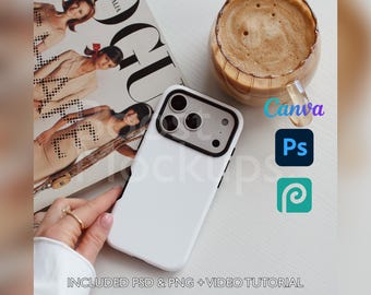 Iphone 17 PRO Tough Phone Case Mockup PSD PNG Canva Photoshop Photopea Files Printify Drag And Drop Template Instant Download Mockup Cover