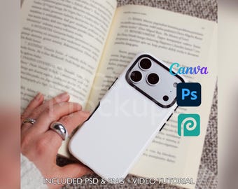 Iphone 17 PRO Tough Phone Case Mockup PSD PNG Canva Photoshop Photopea Files Printify Drag And Drop Template Instant Download Mockup Cover