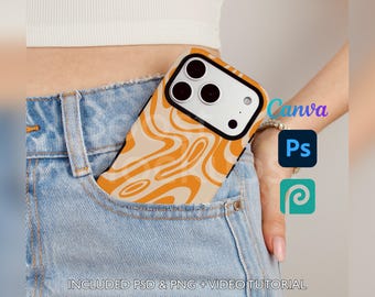 Mockup di custodia per iPhone 17 Pro resistente, file PSD e PNG, compatibile con Canva, Photoshop e Photopea, stampabile tramite trascinamento, modello, download immediato.