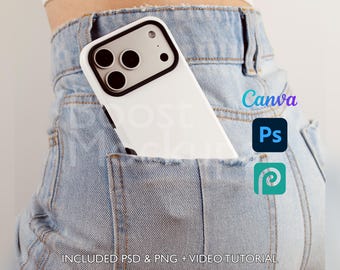 Mockup di custodia resistente per iPhone 17 PRO PSD PNG Canva Photoshop Photopea File Printify Modello trascina e rilascia Download istantaneo Mockup di copertina